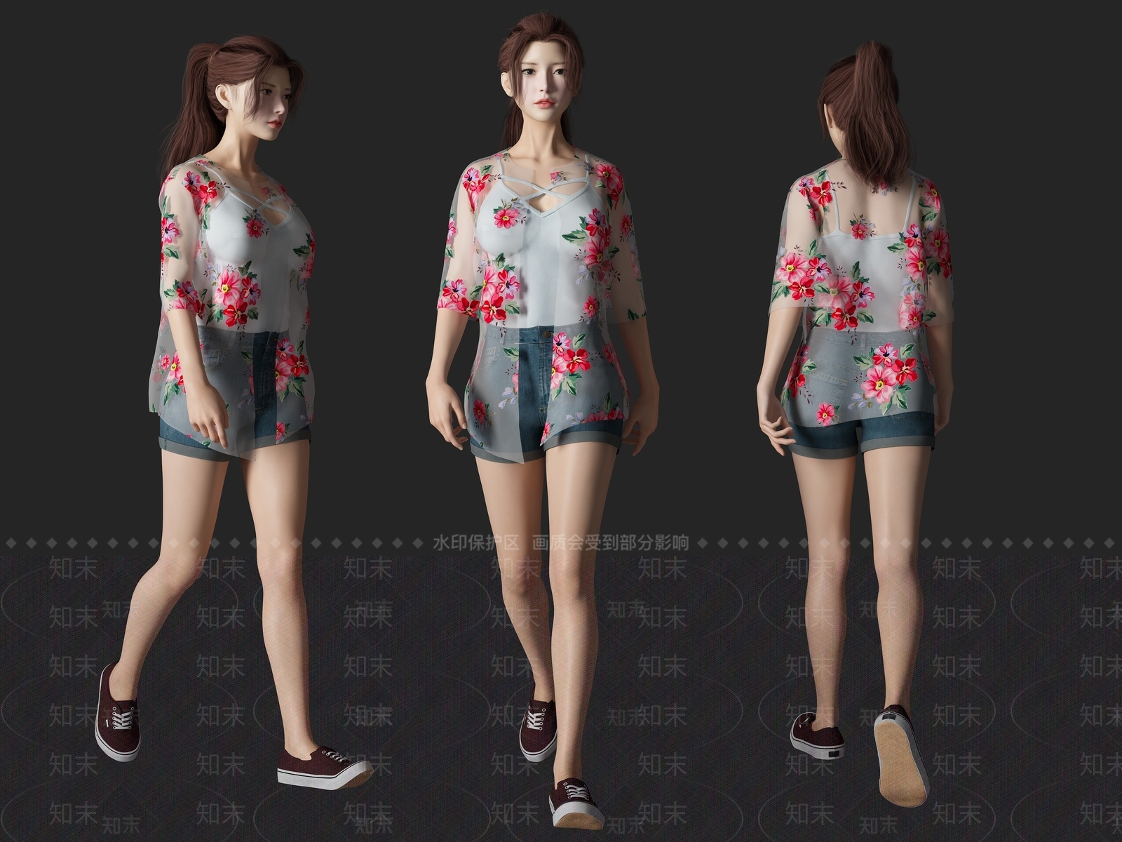 现代夏日美女人物3D模型下载【ID:1194630360】