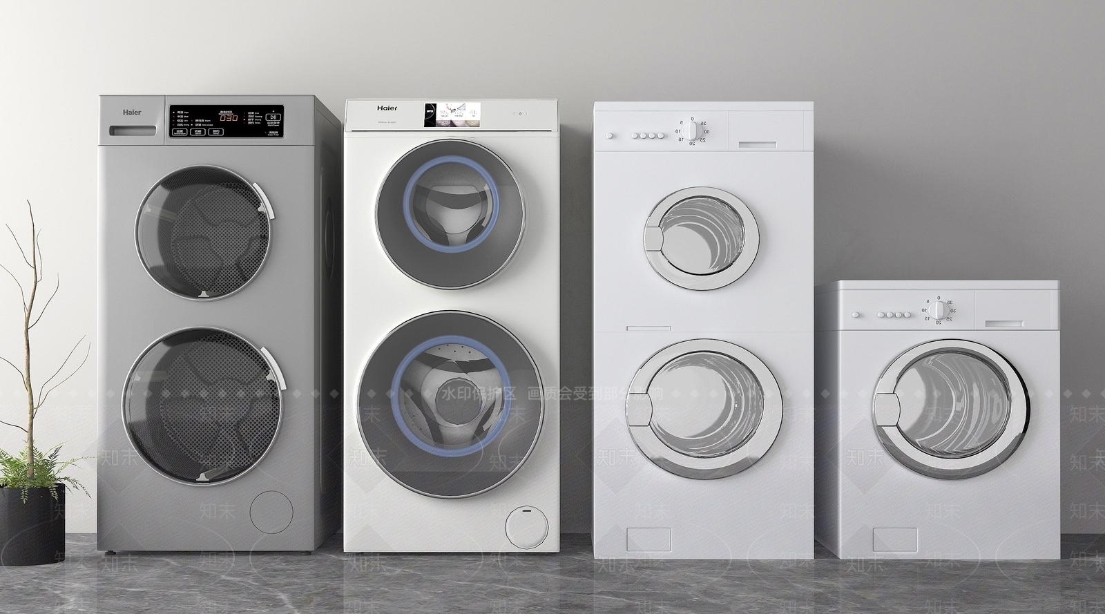 现代家居双筒洗衣烘干机3D模型下载【ID:1194632835】