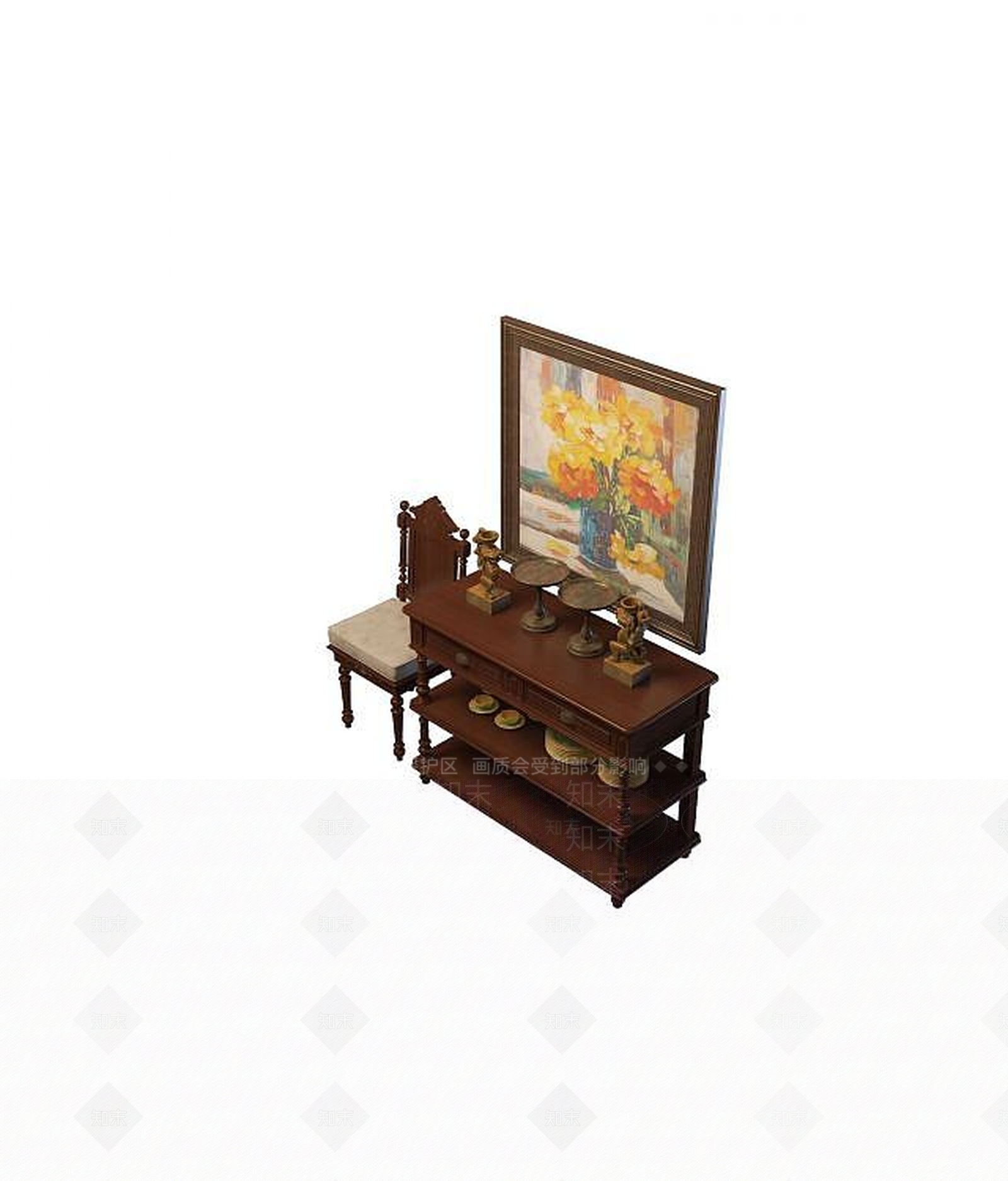 中式桌椅组合3D模型下载【ID:1194636987】