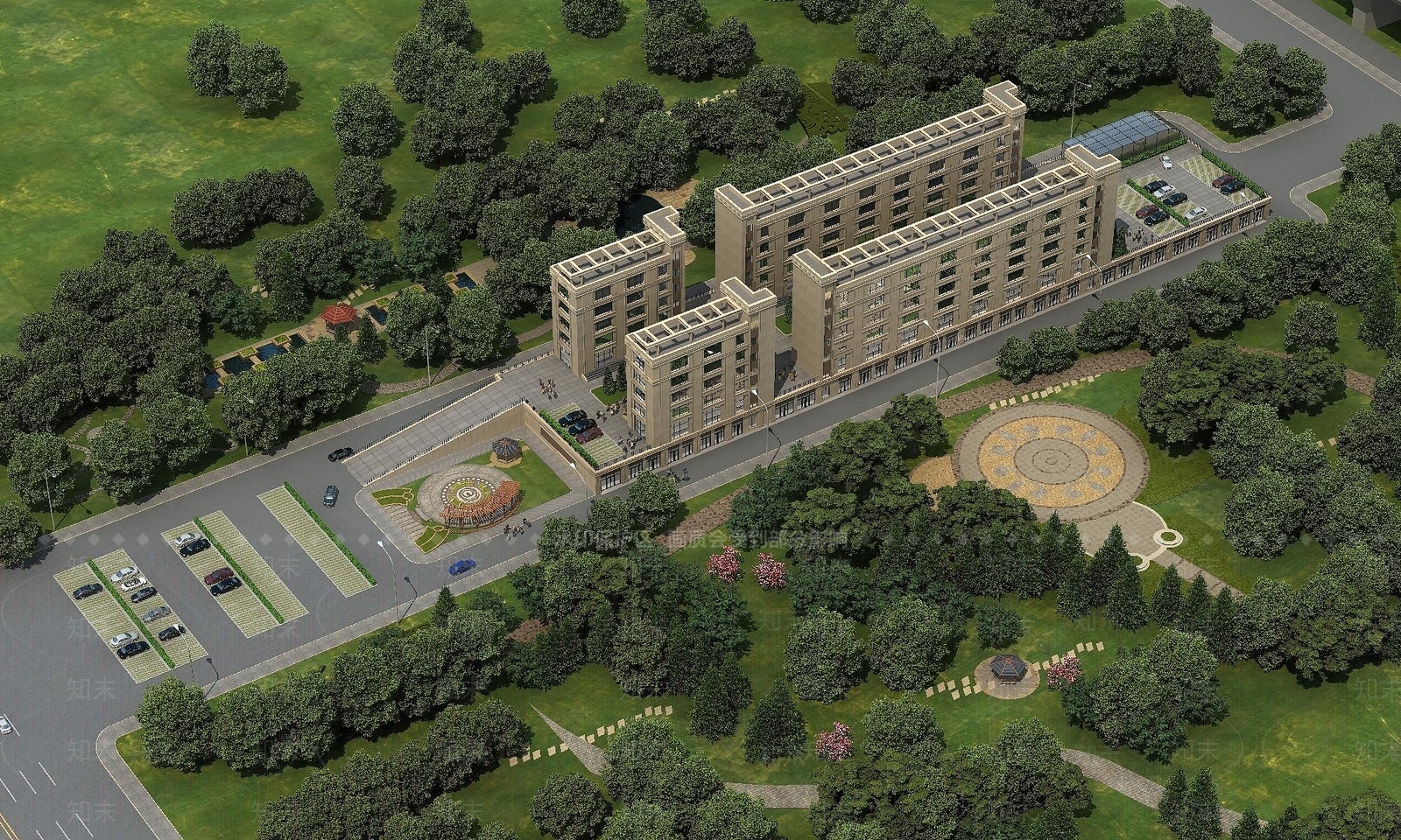简欧办公楼鸟瞰3D模型下载【ID:1194637202】
