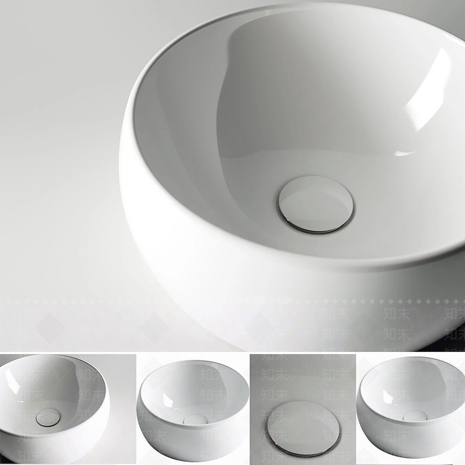 现代陶瓷圆形洗脸盆3D模型下载【ID:1194637835】