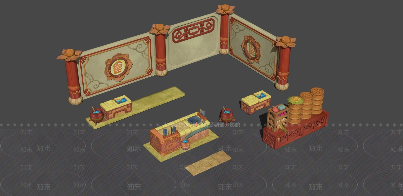 新中式复古封闭式厨房SU模型下载【ID:1194640064】