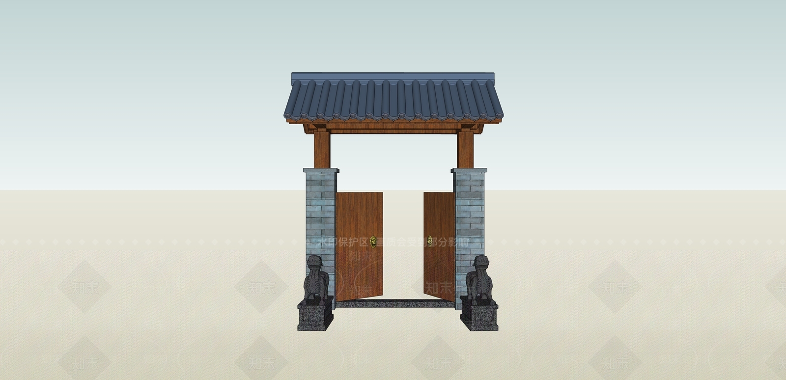 新中式入口大门SU模型下载【ID:1194642190】