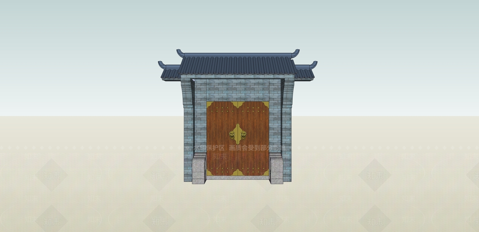 新中式入口大门SU模型下载【ID:1194642358】