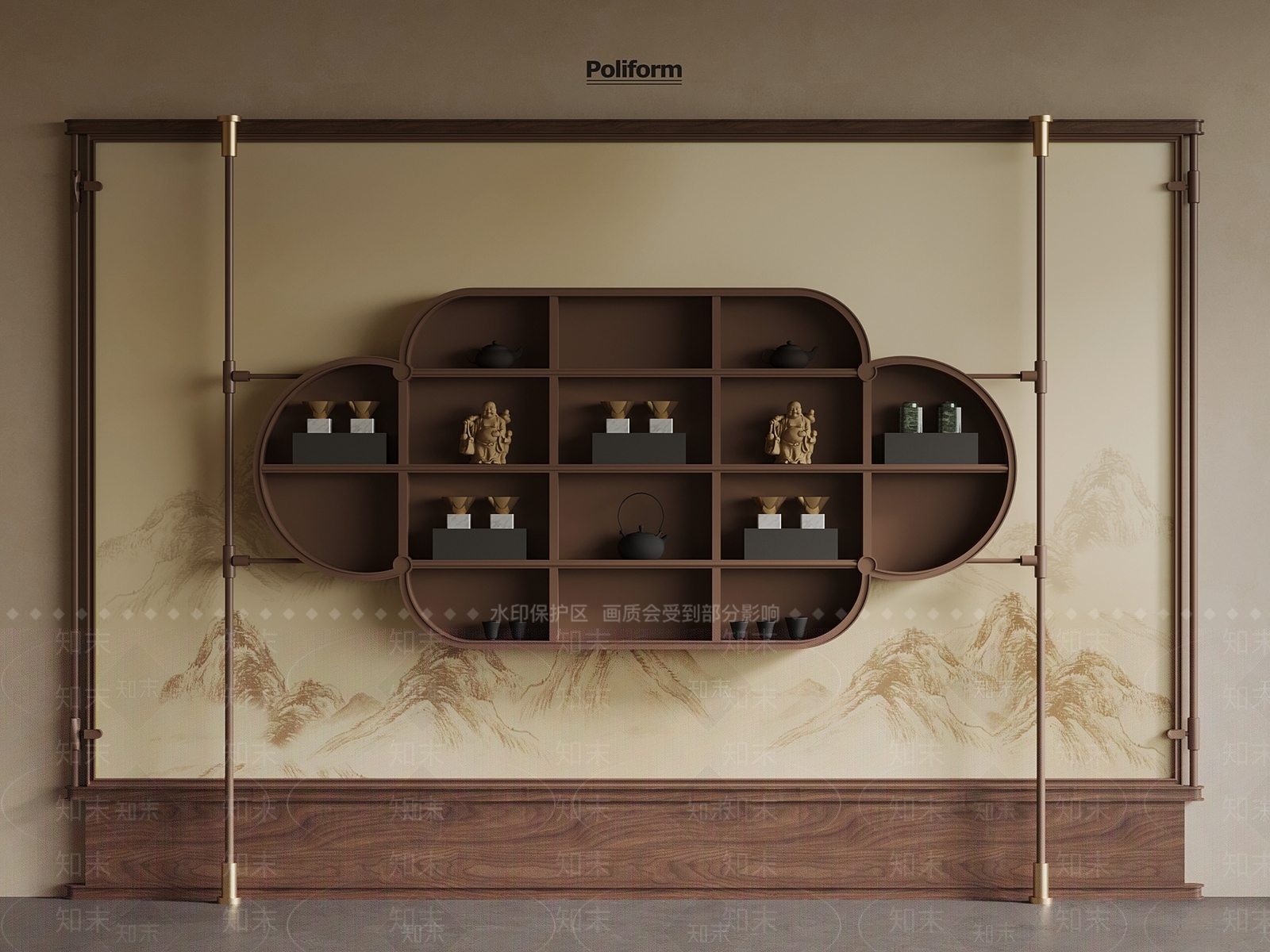 新中式玄关背景墙3D模型下载【ID:1194643855】