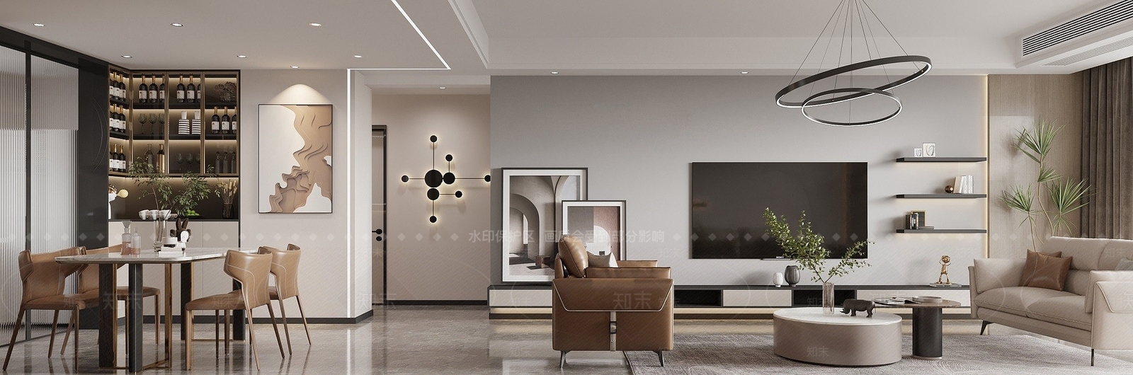 现代轻奢风格客厅餐厅3D模型下载【ID:1194643913】