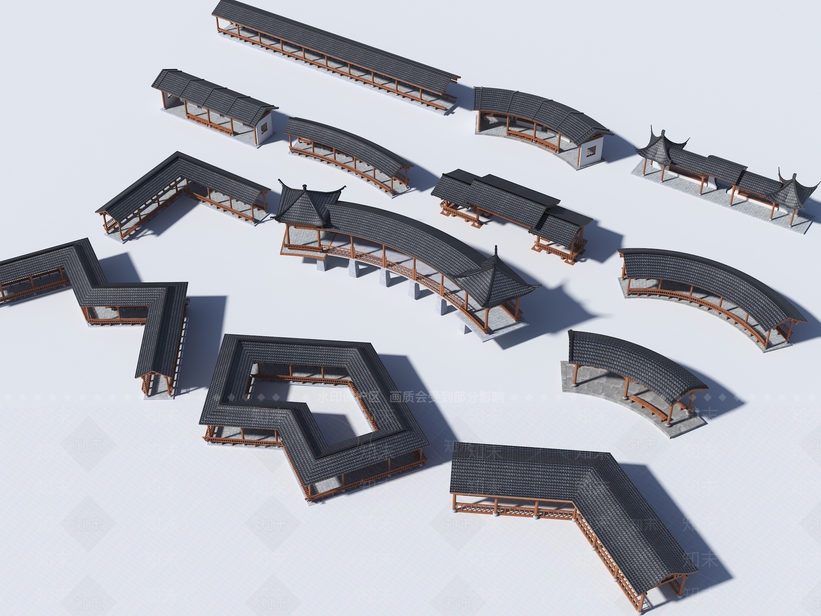 中式廊架SU模型下载【ID:1194644627】