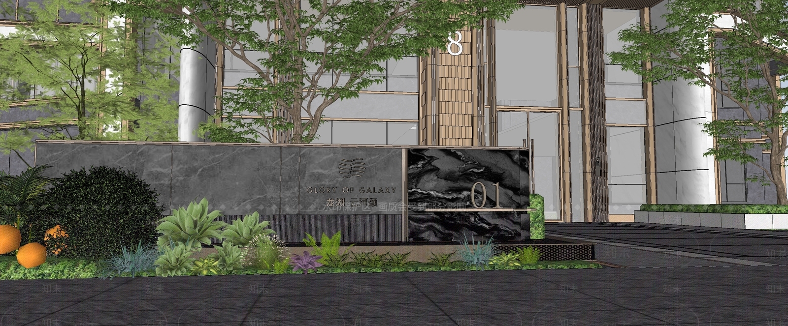 现代小区景观SU模型下载【ID:1194646103】