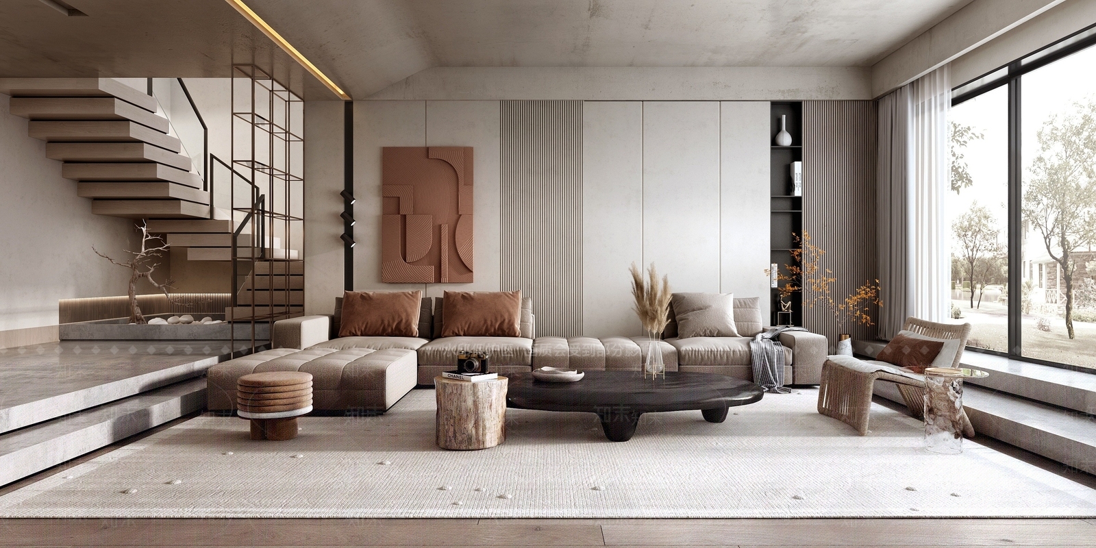 侘寂风复式客厅餐厅3D模型下载【ID:1194649113】