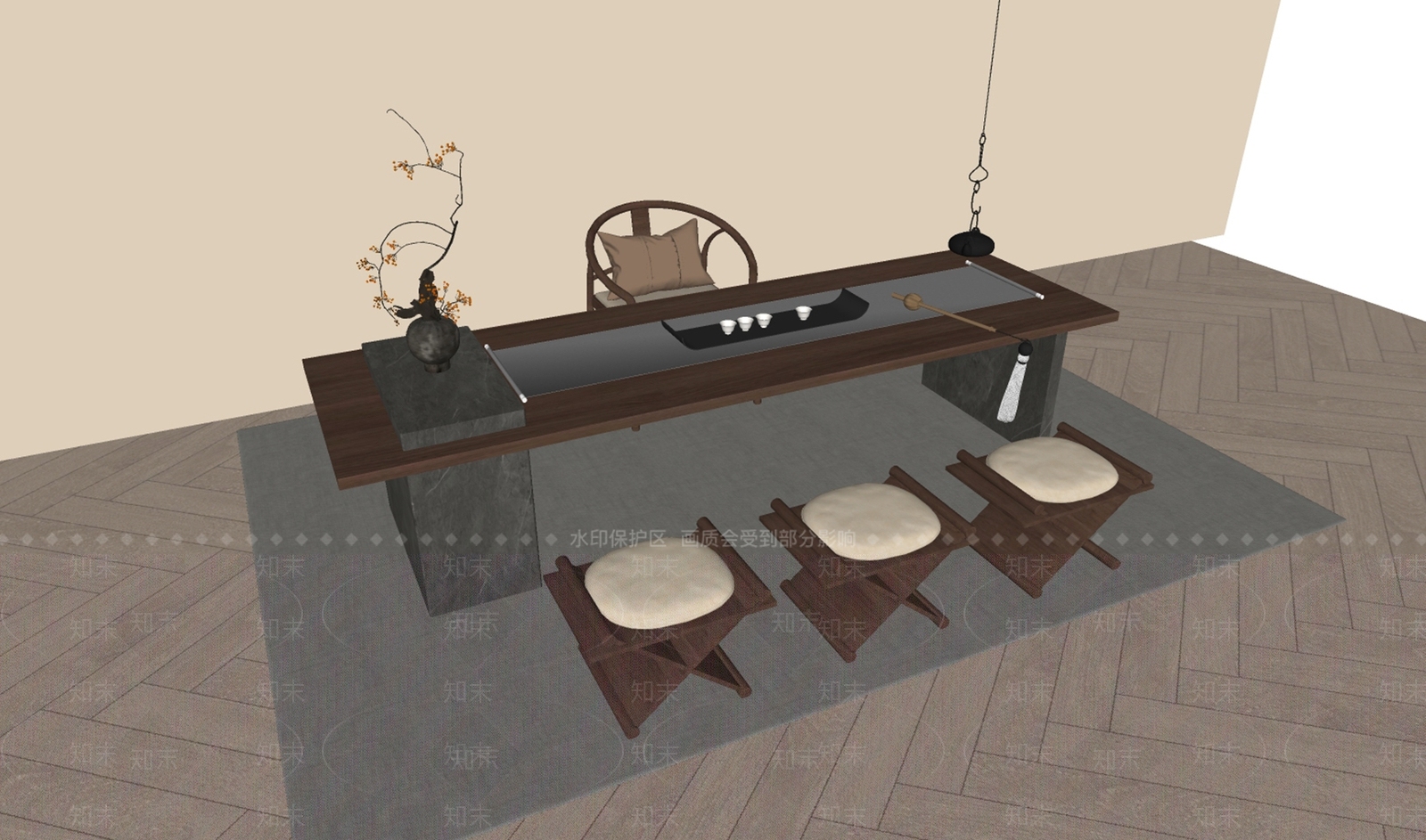 新中式茶桌椅SU模型下载【ID:1194655263】
