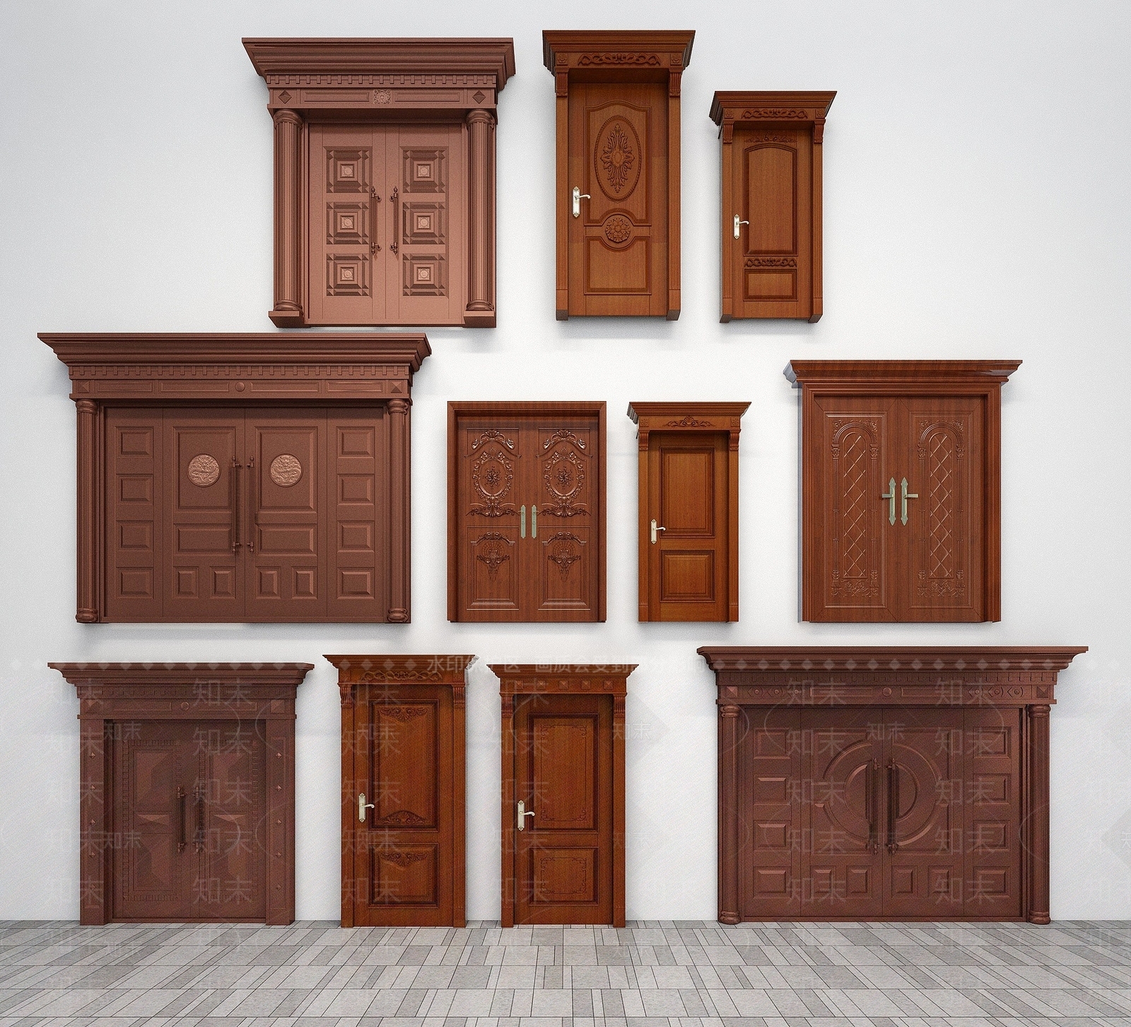 中式实木大门3D模型下载【ID:1194659475】