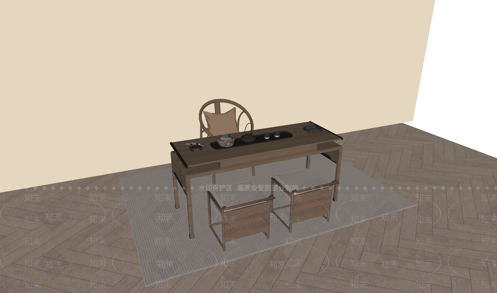 新中式茶桌椅SU模型下载【ID:1194660148】