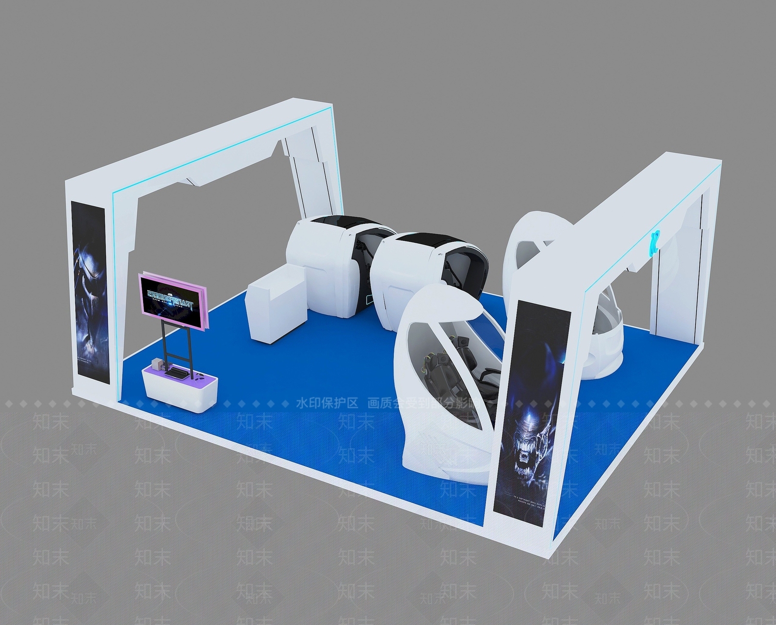现代VR虚拟体验设备组合3D模型下载【ID:1194660350】