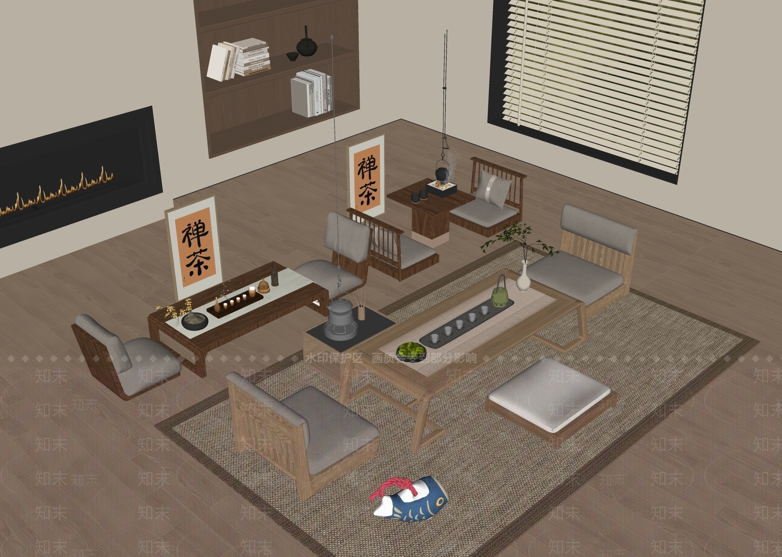 新中式罗汉床SU模型下载【ID:1194661793】
