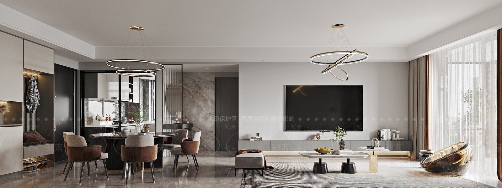 现代轻奢风格客厅餐厅3D模型下载【ID:1194662050】