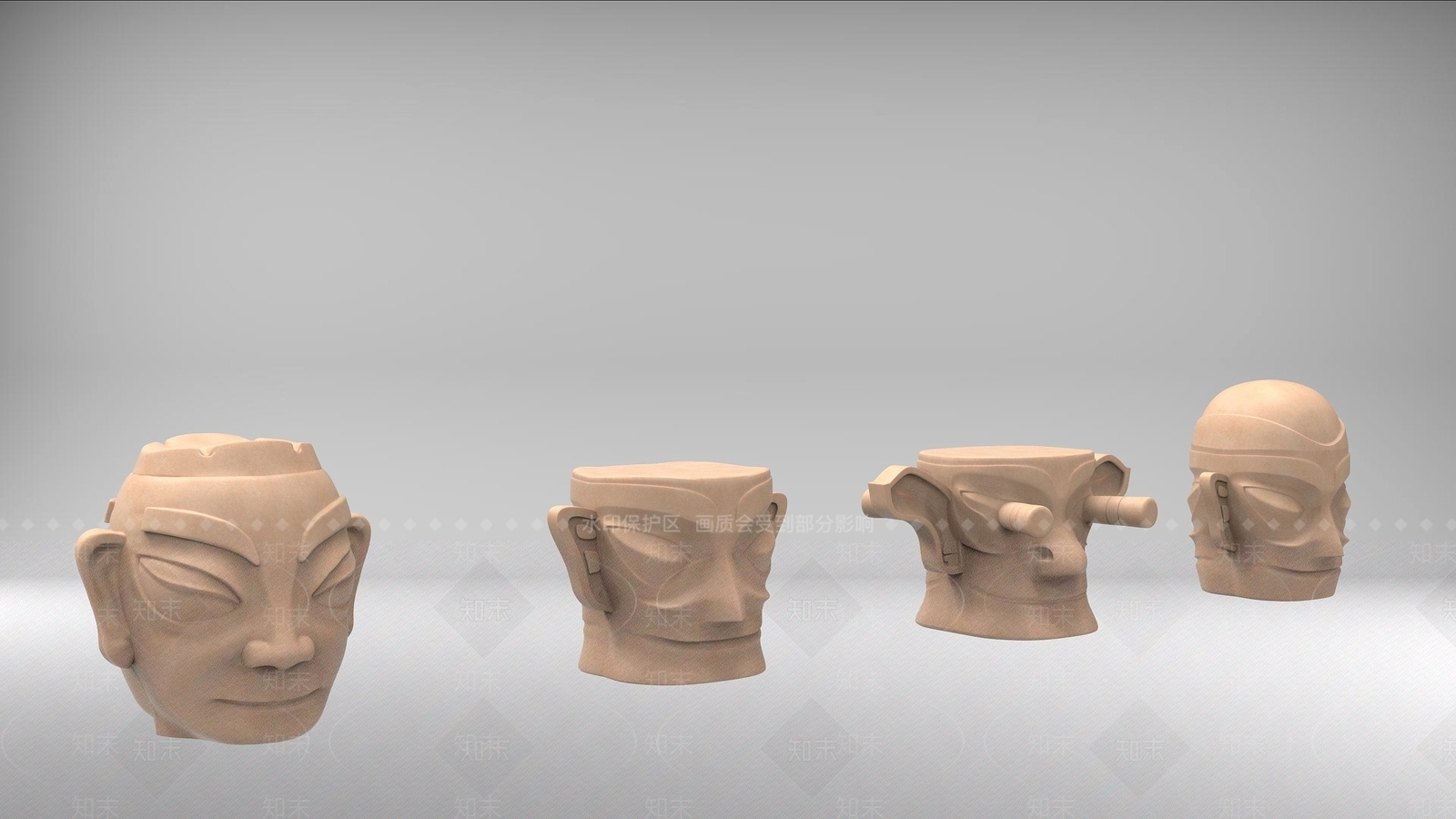 现代双面三星堆青铜头像3D模型下载【ID:1194662123】