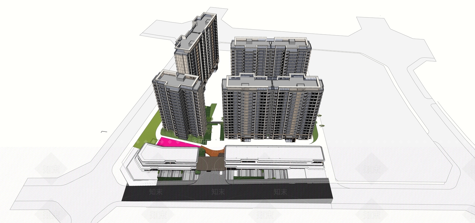现代小区建筑SU模型下载【ID:1194664325】