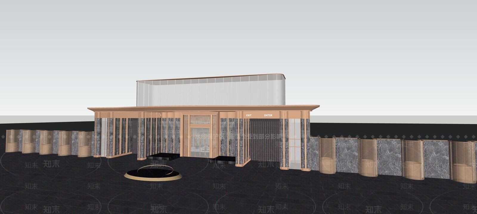 现代新中式售楼处建筑SU模型下载【ID:1194664936】