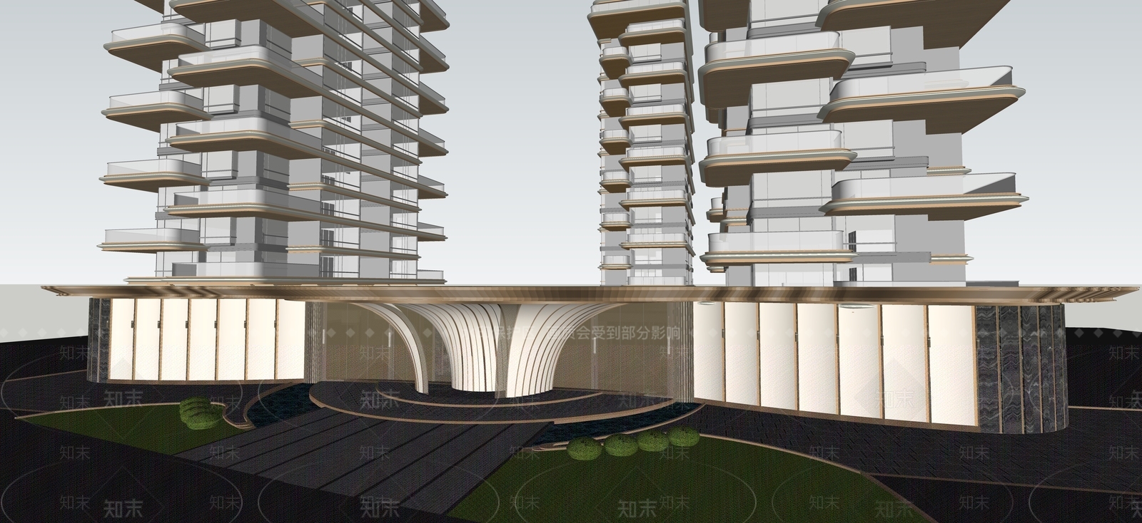 现代新中式售楼处建筑SU模型下载【ID:1194665424】