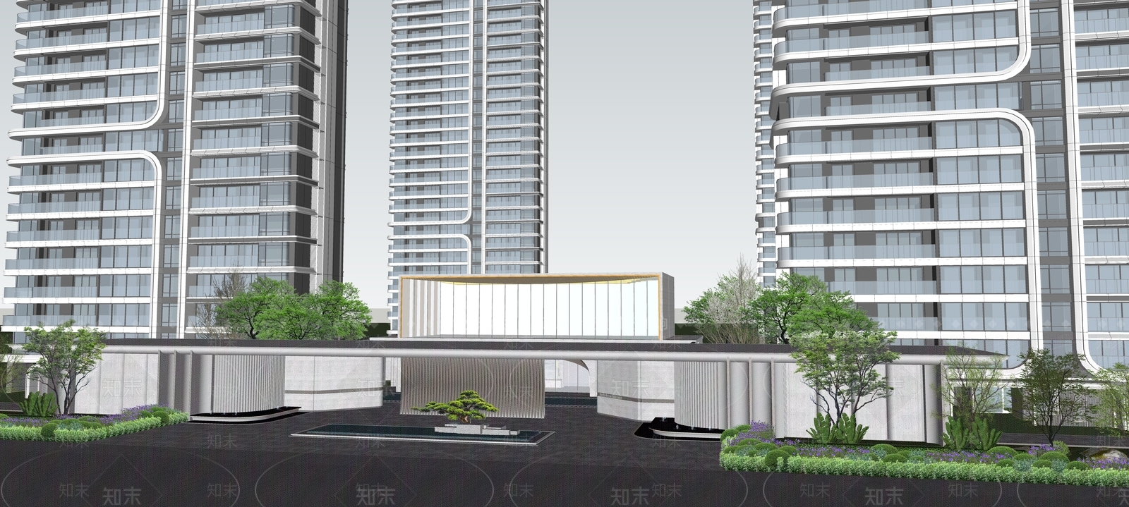 现代售楼处建筑SU模型下载【ID:1194665549】