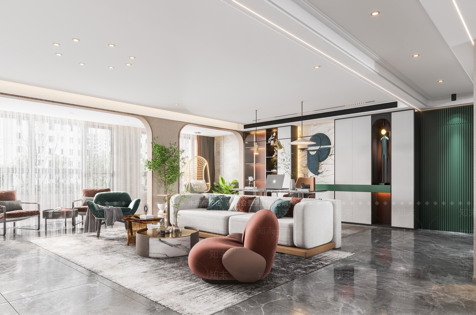 现代轻奢风格客厅餐厅3D模型下载【ID:1194665741】