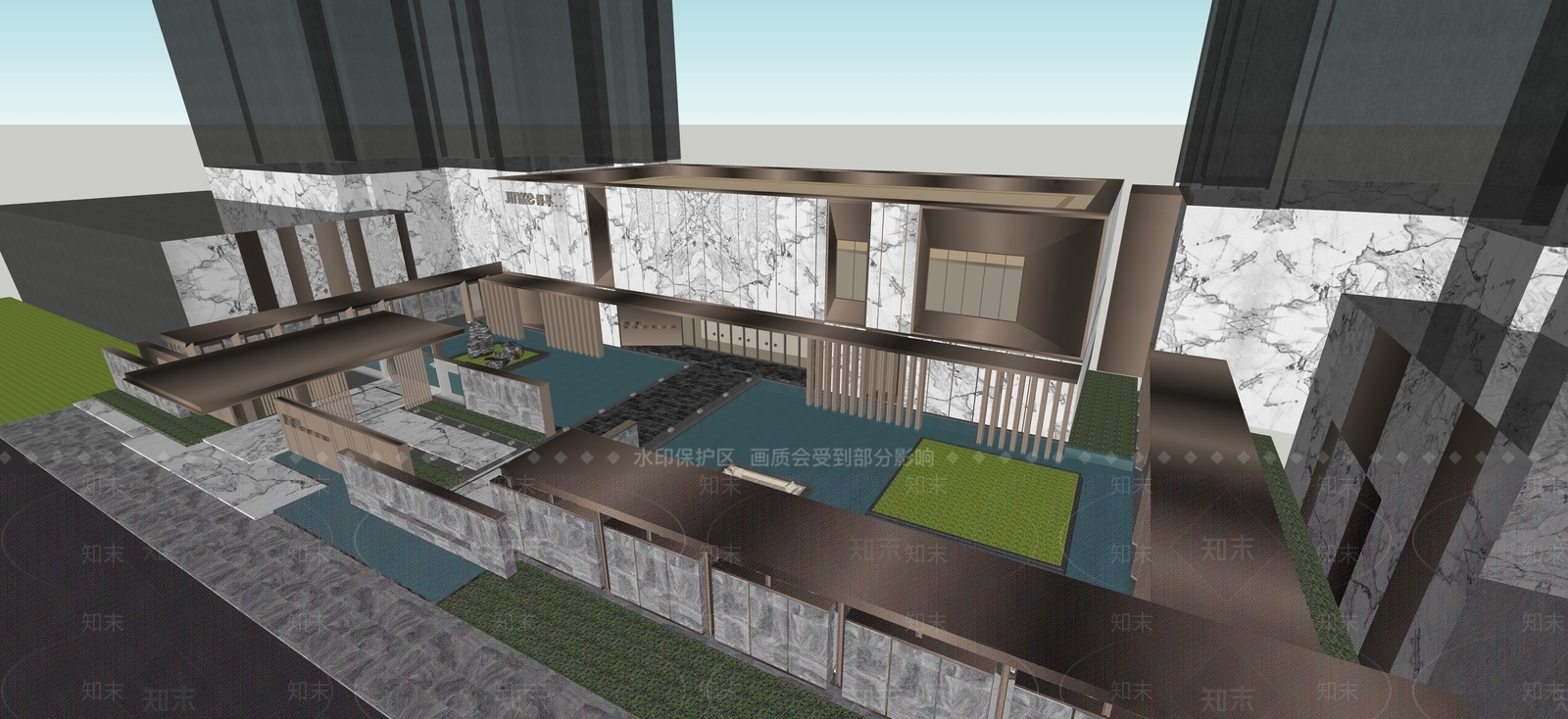 现代售楼处建筑SU模型下载【ID:1194666653】