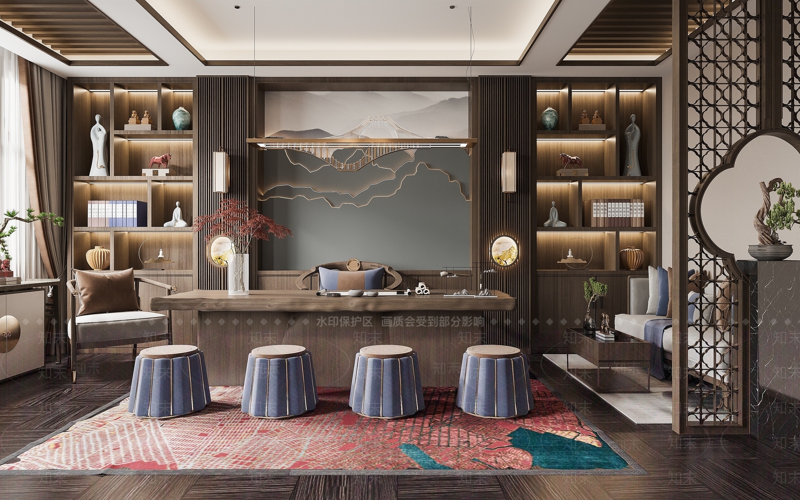 新中式书房3D模型下载【ID:1194666686】