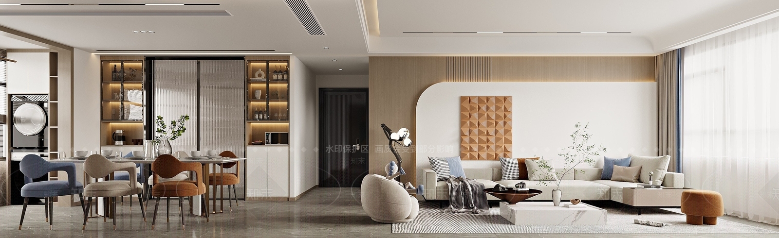 现代轻奢风格客厅餐厅3D模型下载【ID:1194669403】