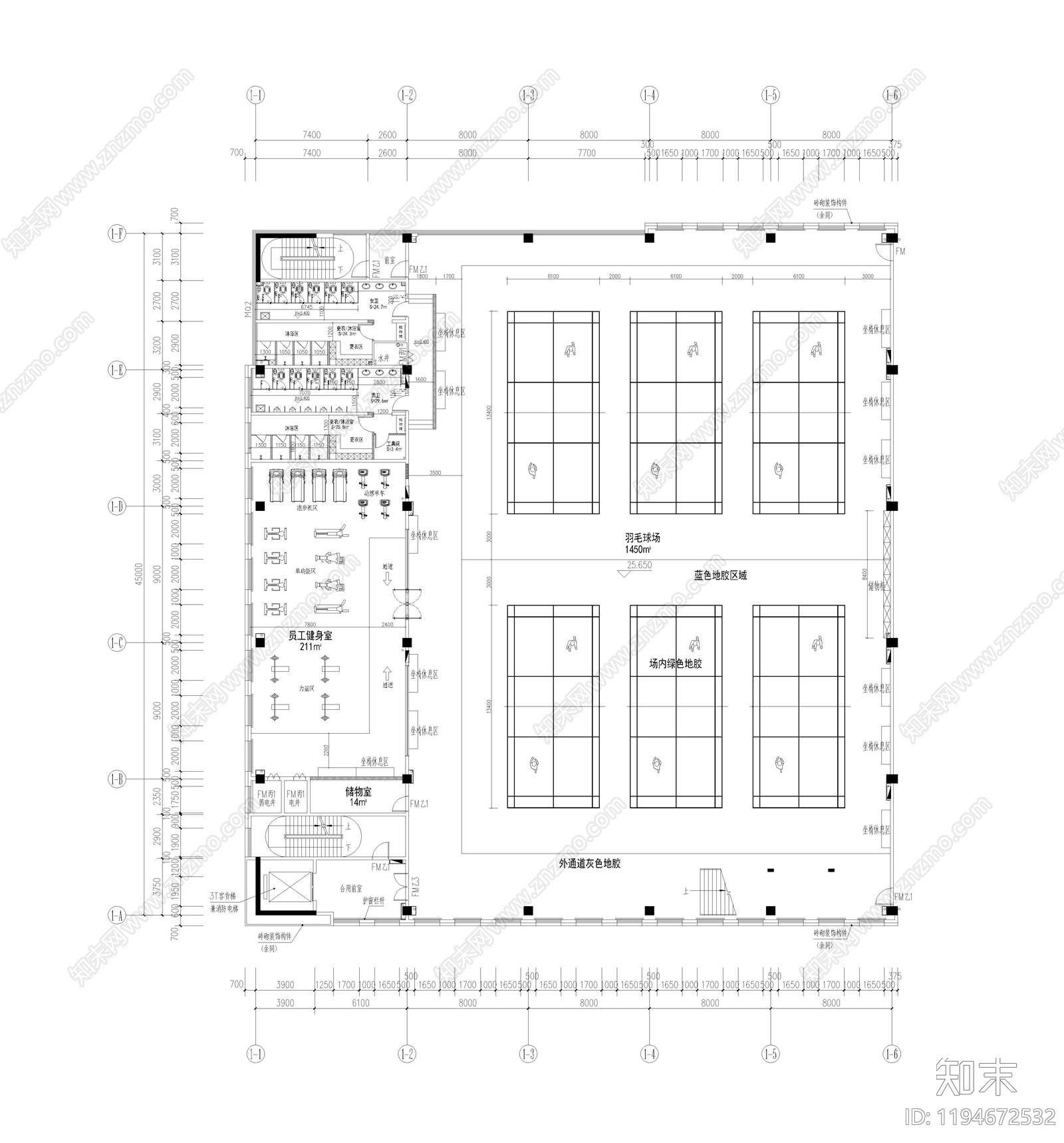 现代羽毛球场施工图下载【ID:1194672532】
