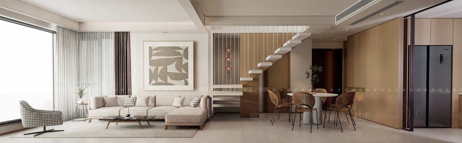 原木现代家居客厅SU模型下载【ID:1194677359】