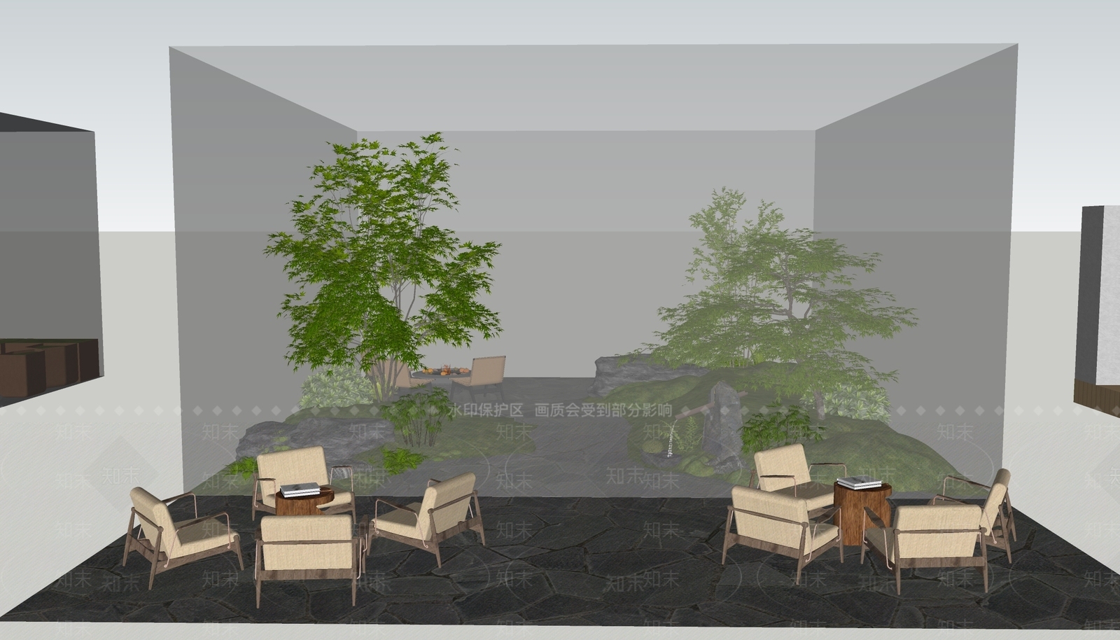 中式禅意屋顶花园SU模型下载【ID:1194680361】