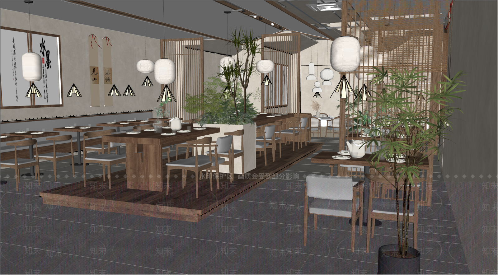 现代新中式中餐厅SU模型下载【ID:1194691241】