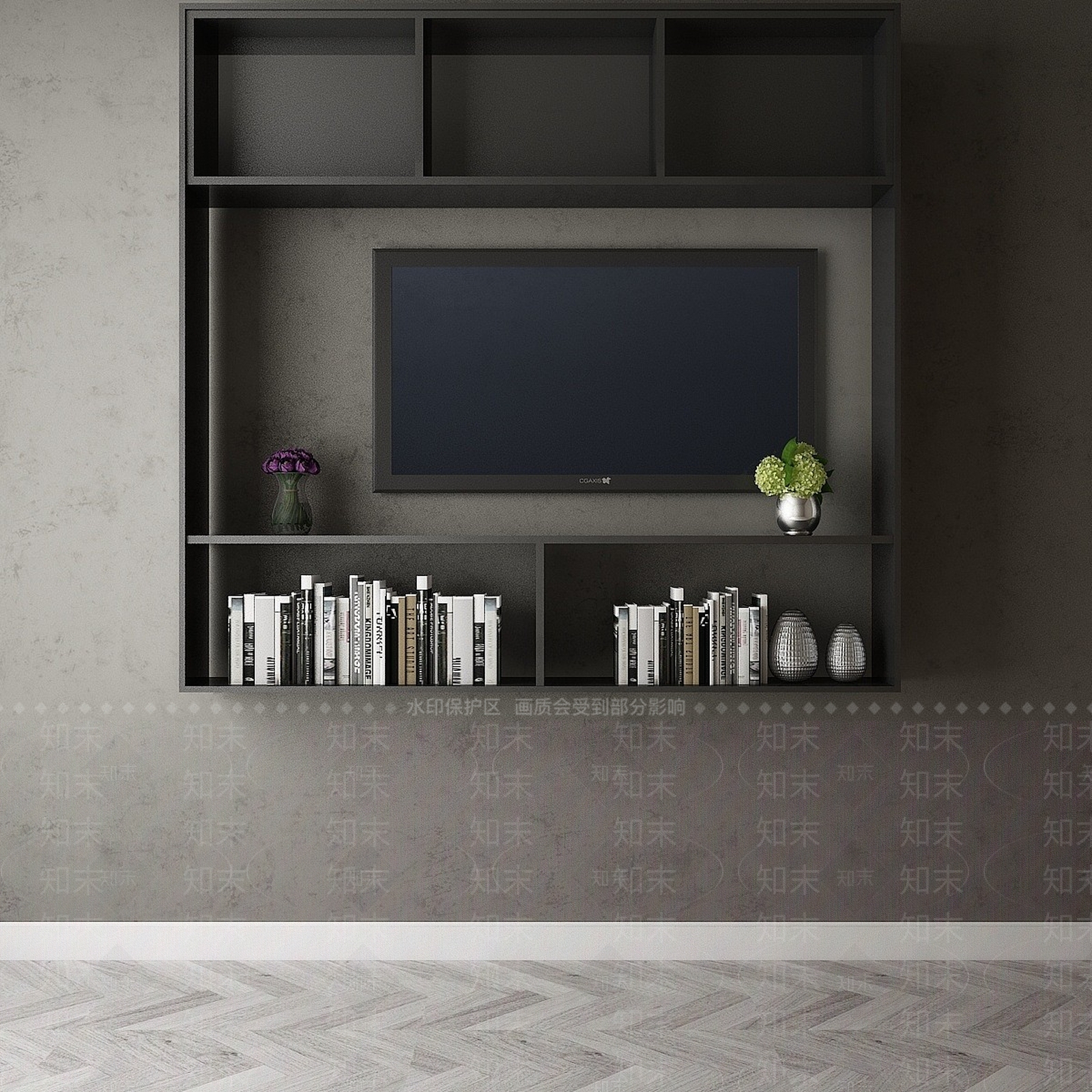 现代电视背景墙装饰柜3D模型下载【ID:1194707403】