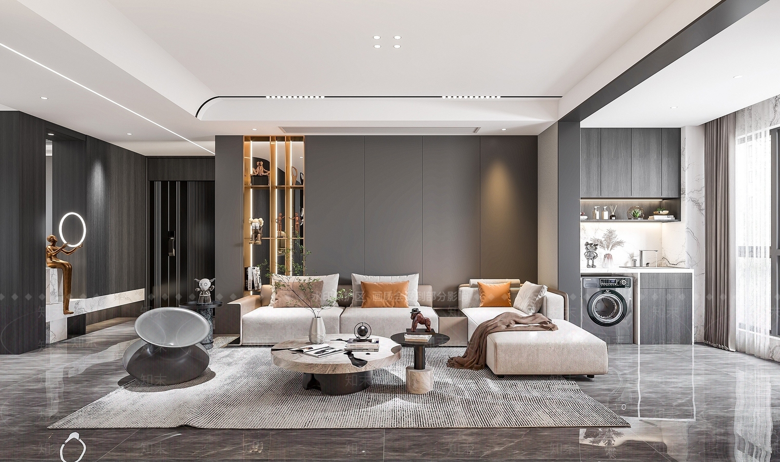 现代轻奢风格客厅餐厅3D模型下载【ID:1194709469】