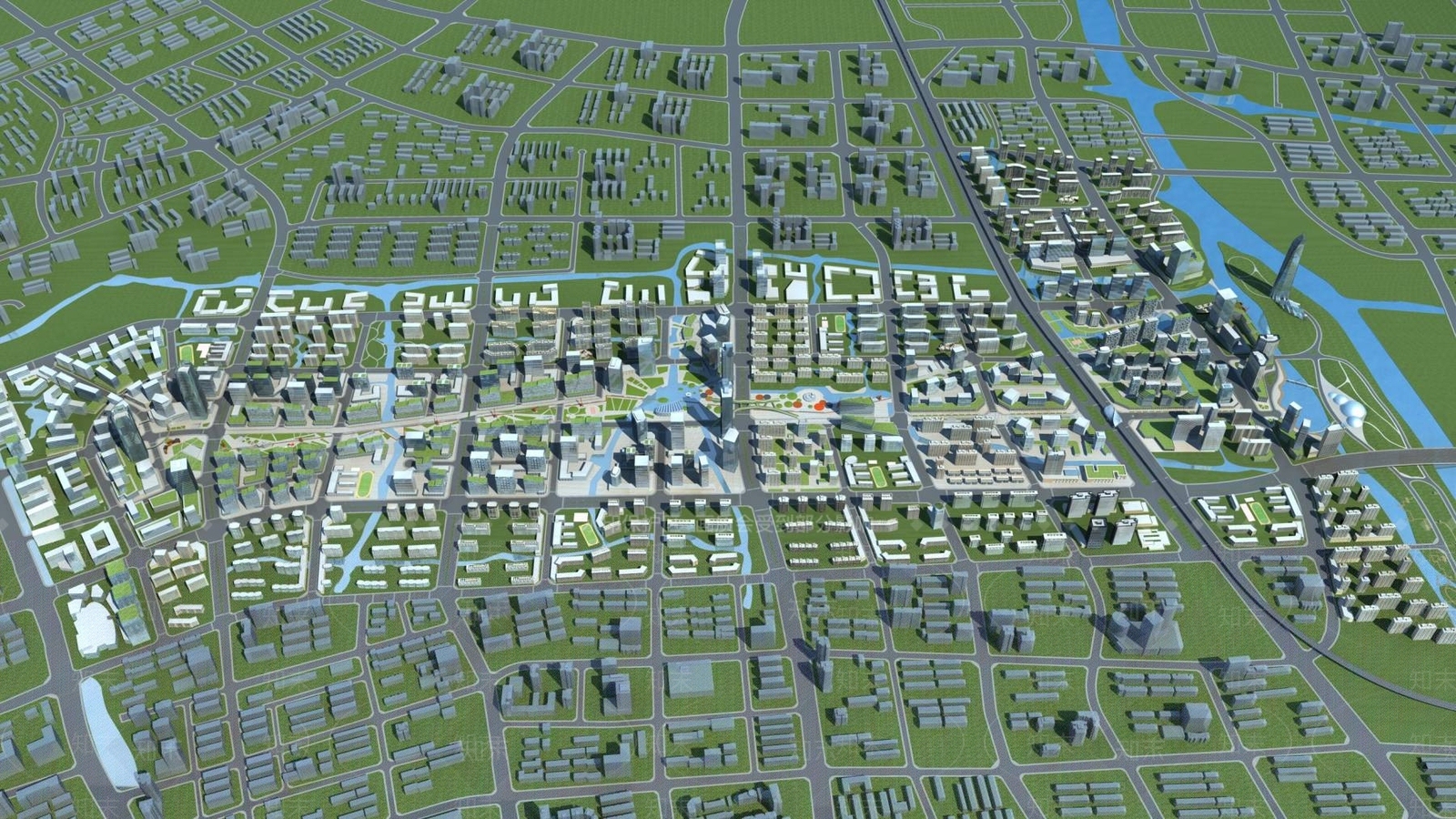 现代鸟瞰规划3D模型下载【ID:1194709924】
