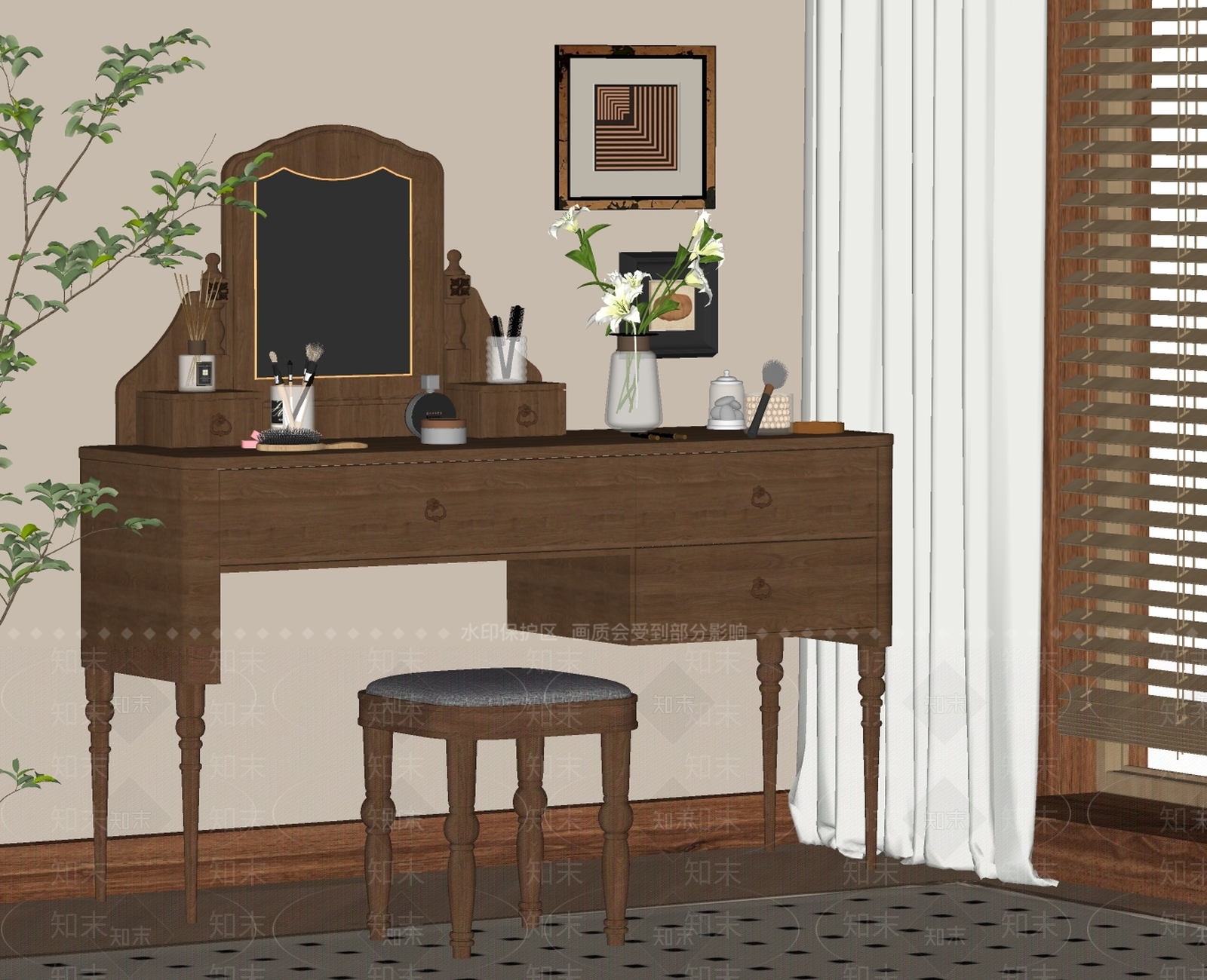 现代中古梳妆台SU模型下载【ID:1194712014】