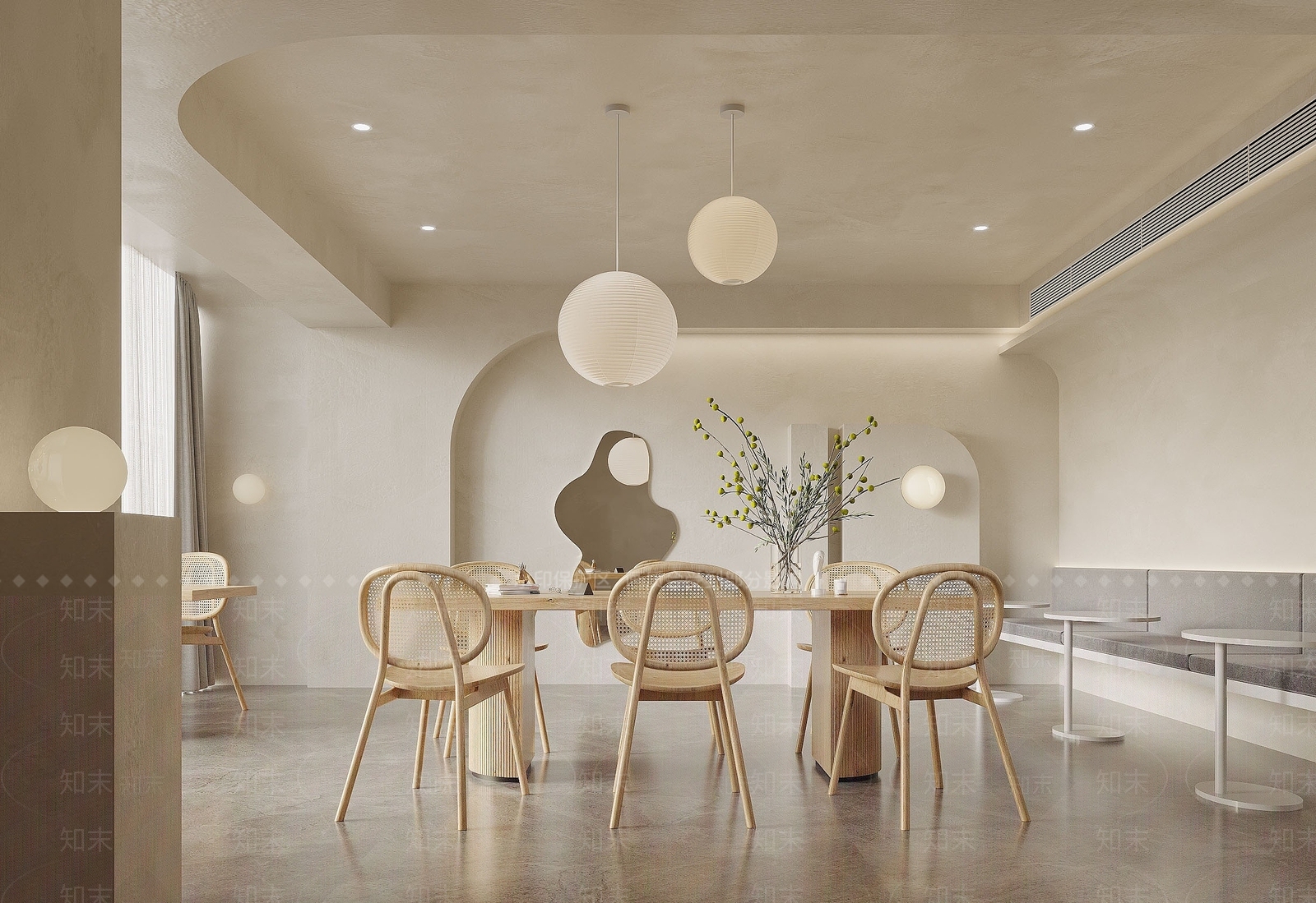 侘寂风餐厅餐桌椅吊灯3D模型下载【ID:1194712051】
