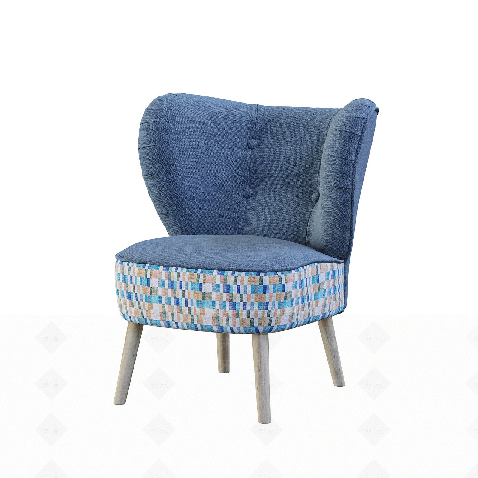美式灰蓝纽扣单椅3D模型下载【ID:1194714199】
