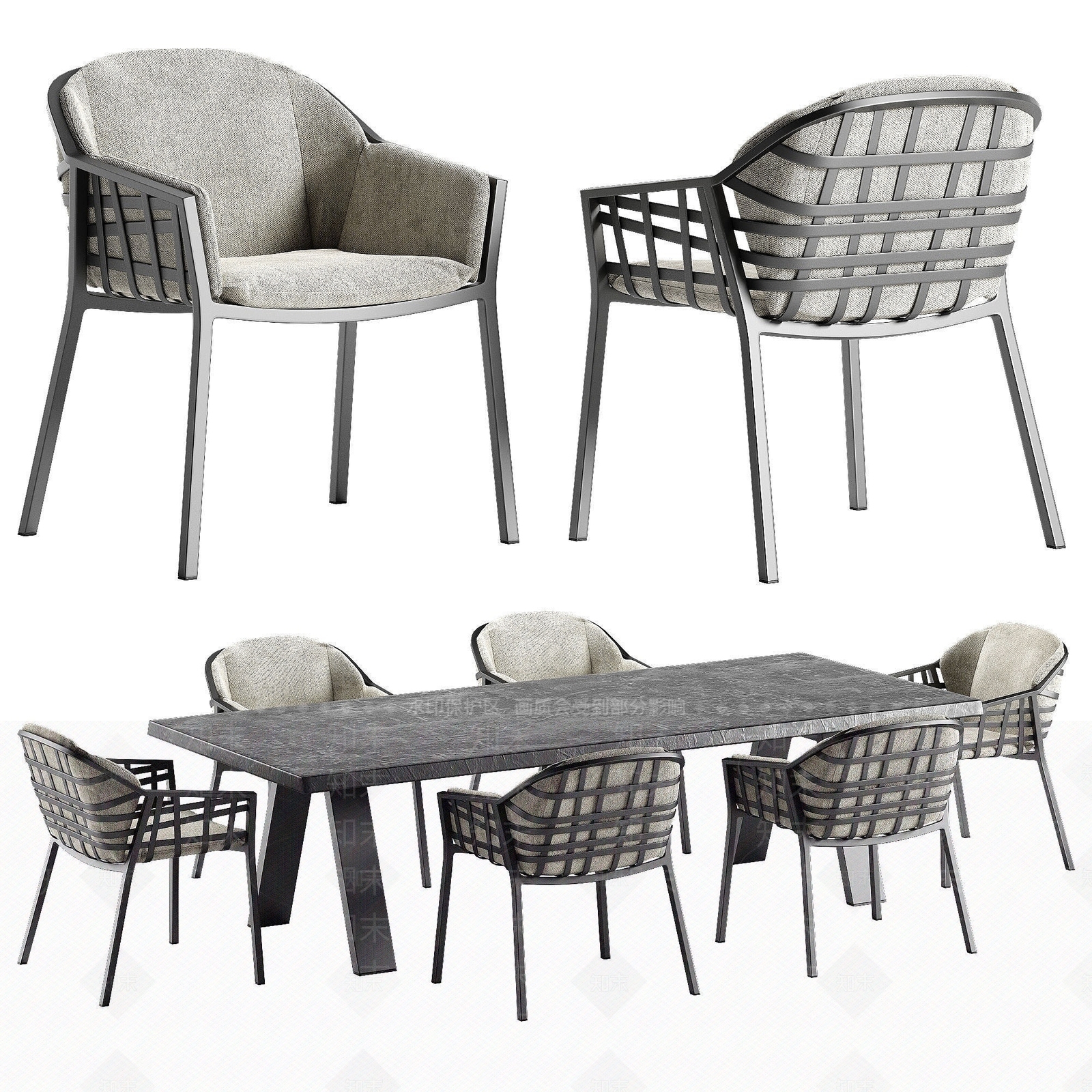 现代藤编椅子方形餐桌组合3D模型下载【ID:1194718598】