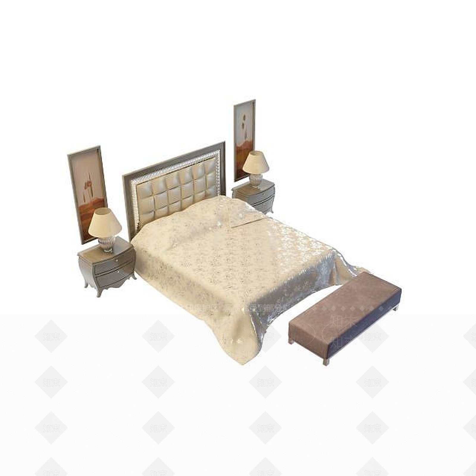 现代古典欧式床头卧室双人床3D模型下载【ID:1194722268】
