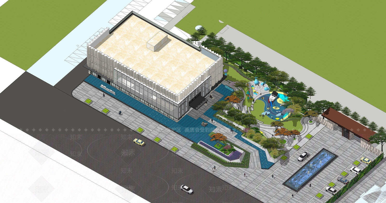 现代售楼处建筑SU模型下载【ID:1194723579】