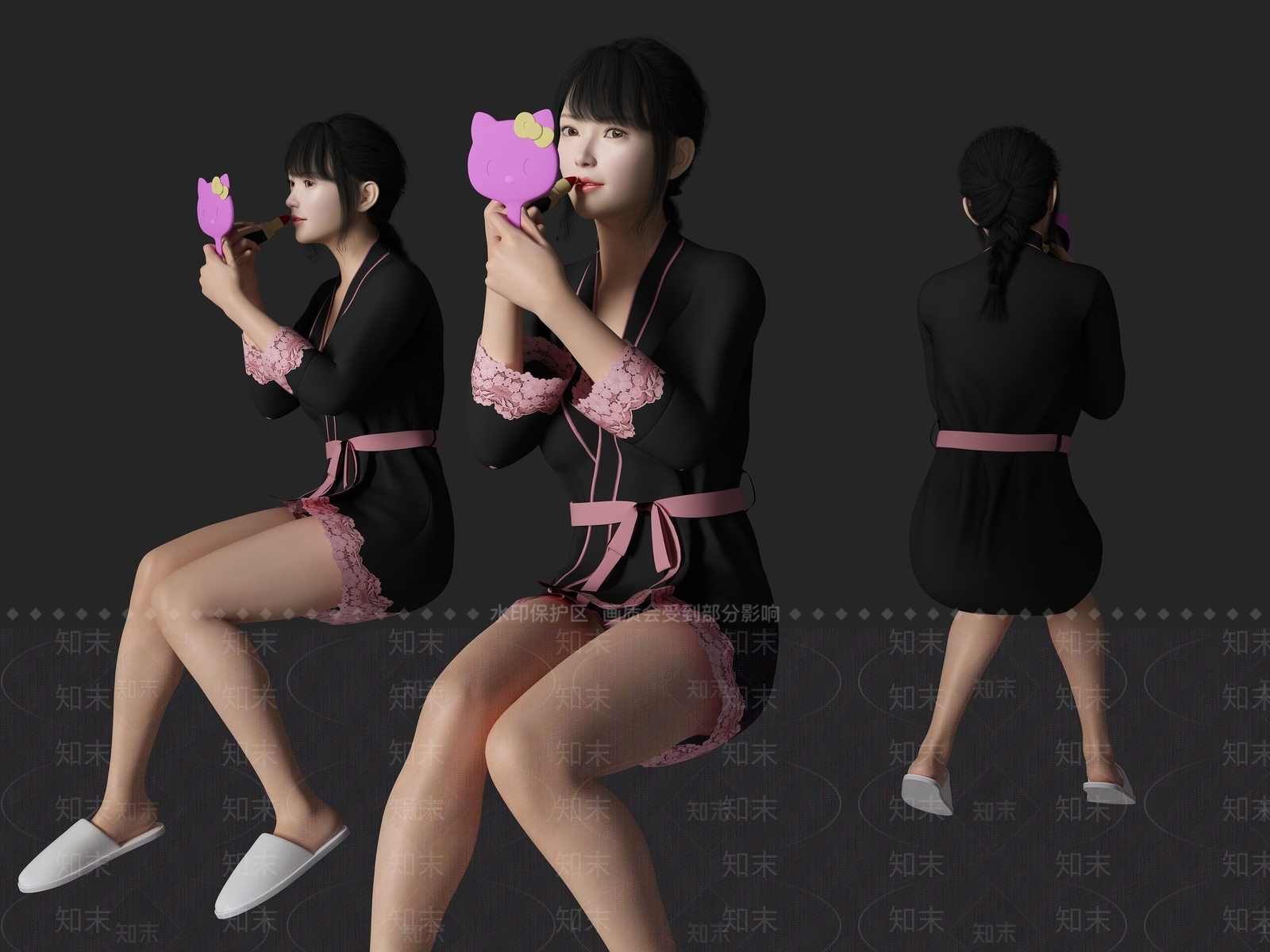 现代化妆美女人物3D模型下载【ID:1194724016】