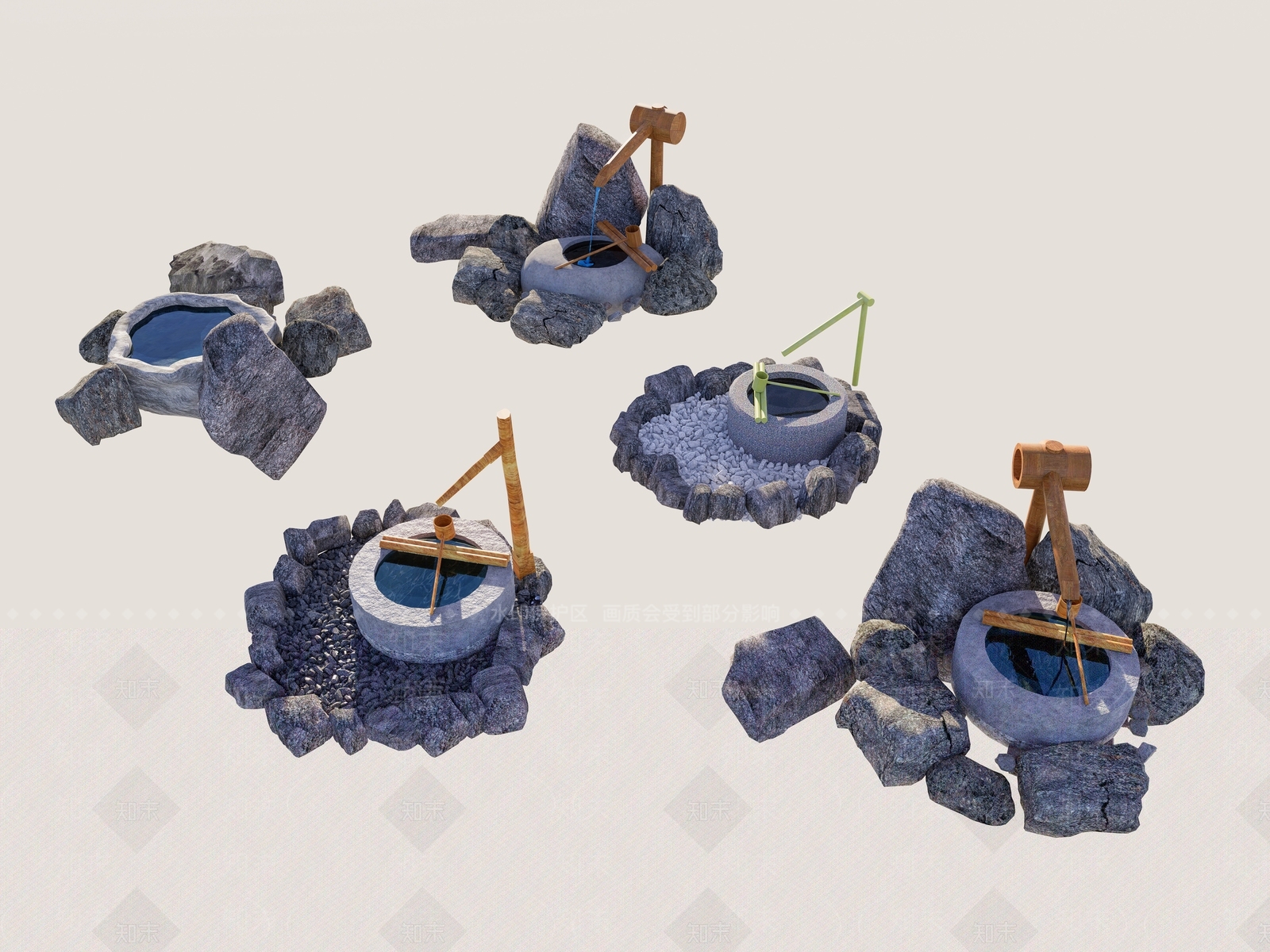 新中式日式喷泉SU模型下载【ID:1194725640】