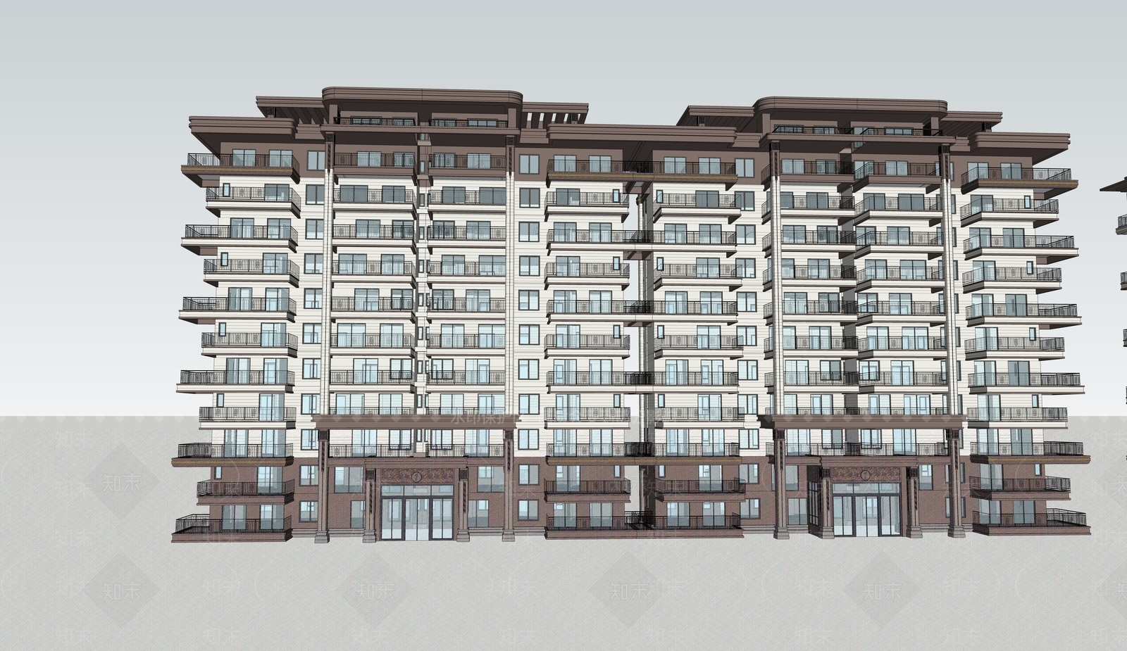 现代新中式高层住宅SU模型下载【ID:1194727744】