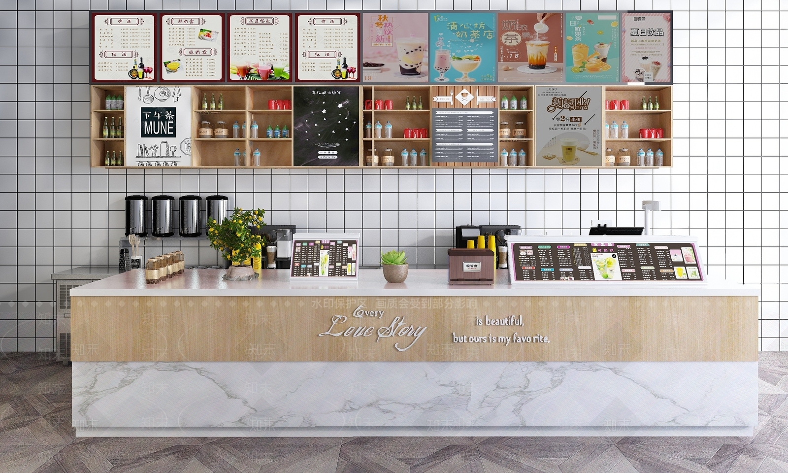 现代奶茶店吧台3D模型下载【ID:1194728327】