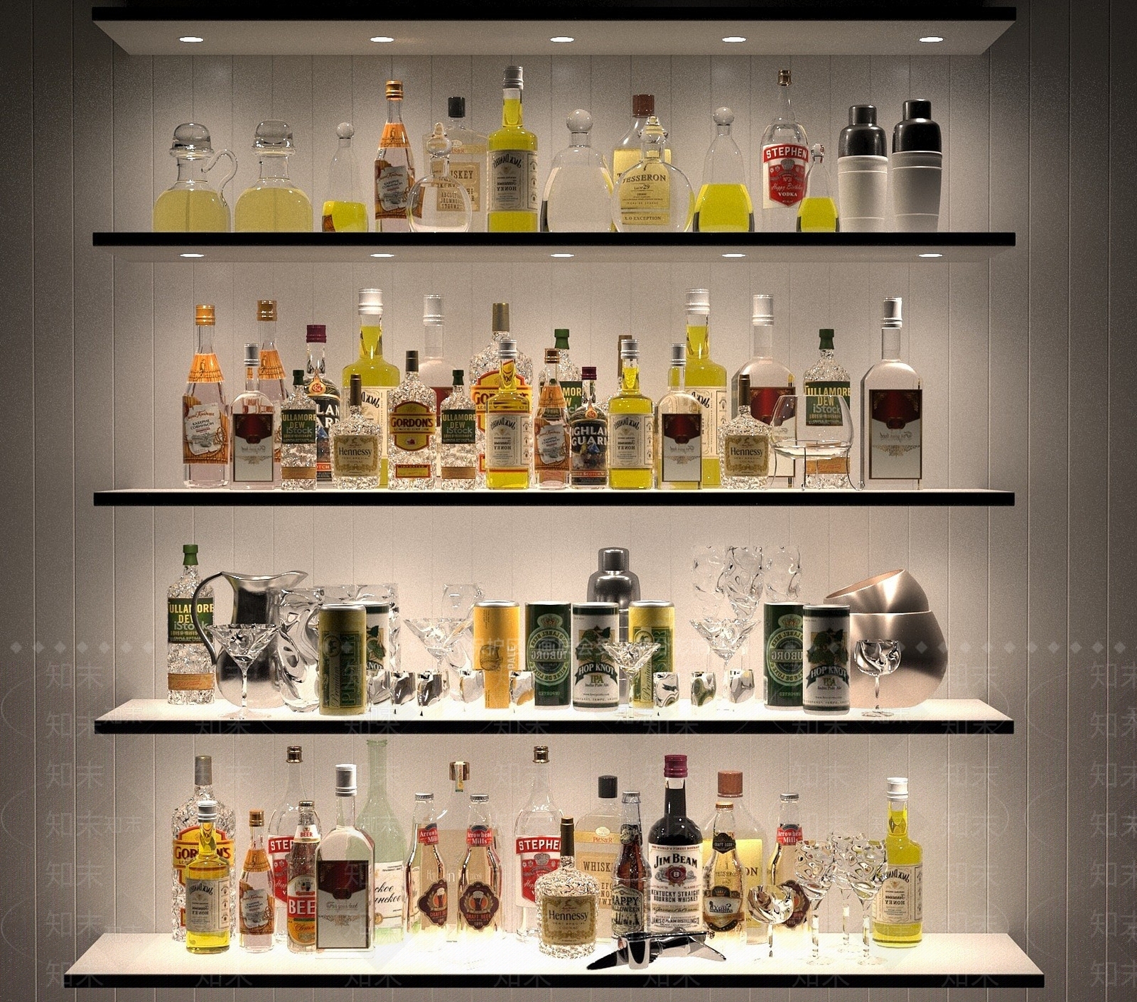 现代红酒洋酒酒杯组合3D模型下载【ID:1194729970】