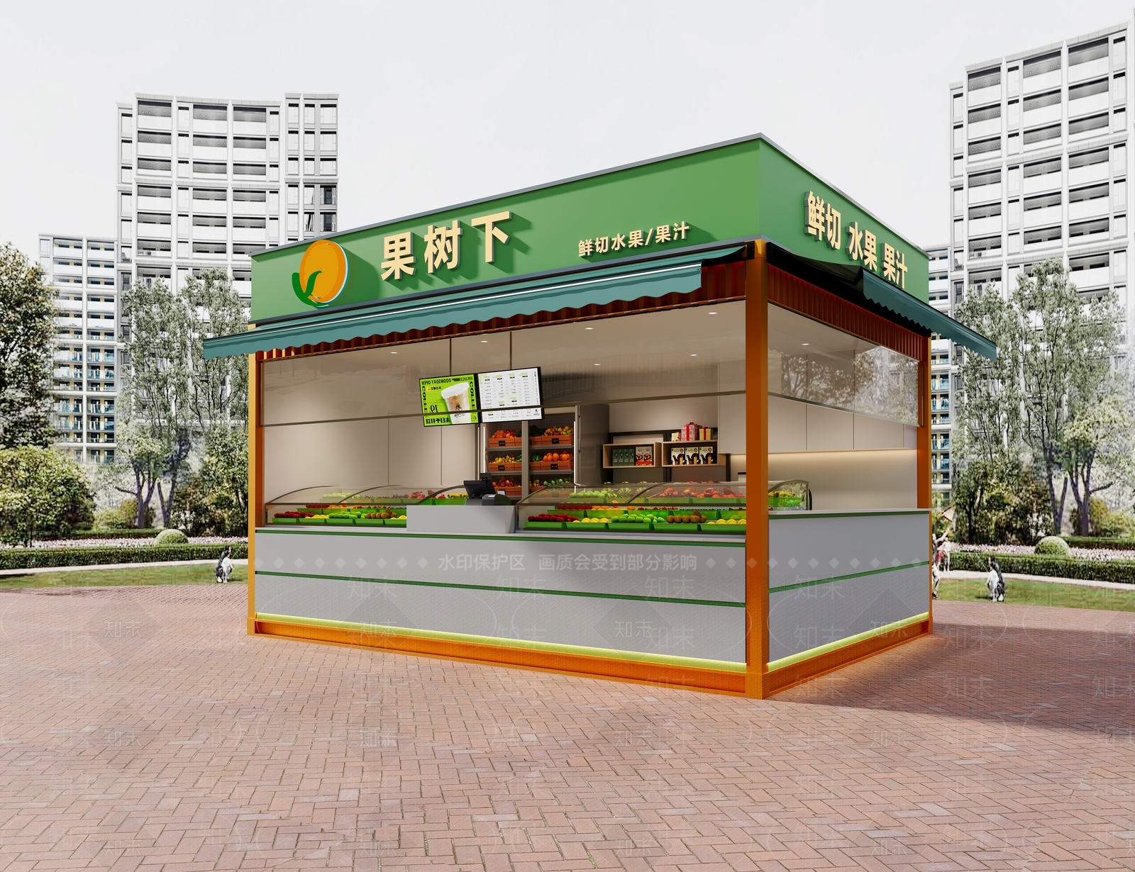 现代水果店3D模型渲染效果图
