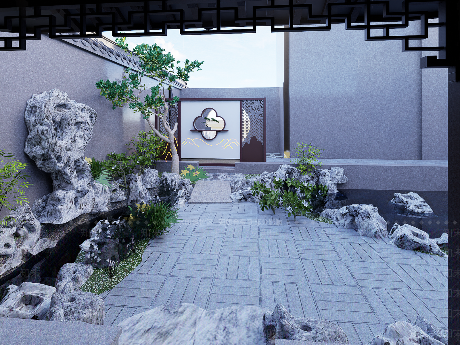 新中式别墅庭院SU模型下载【ID:1194746953】