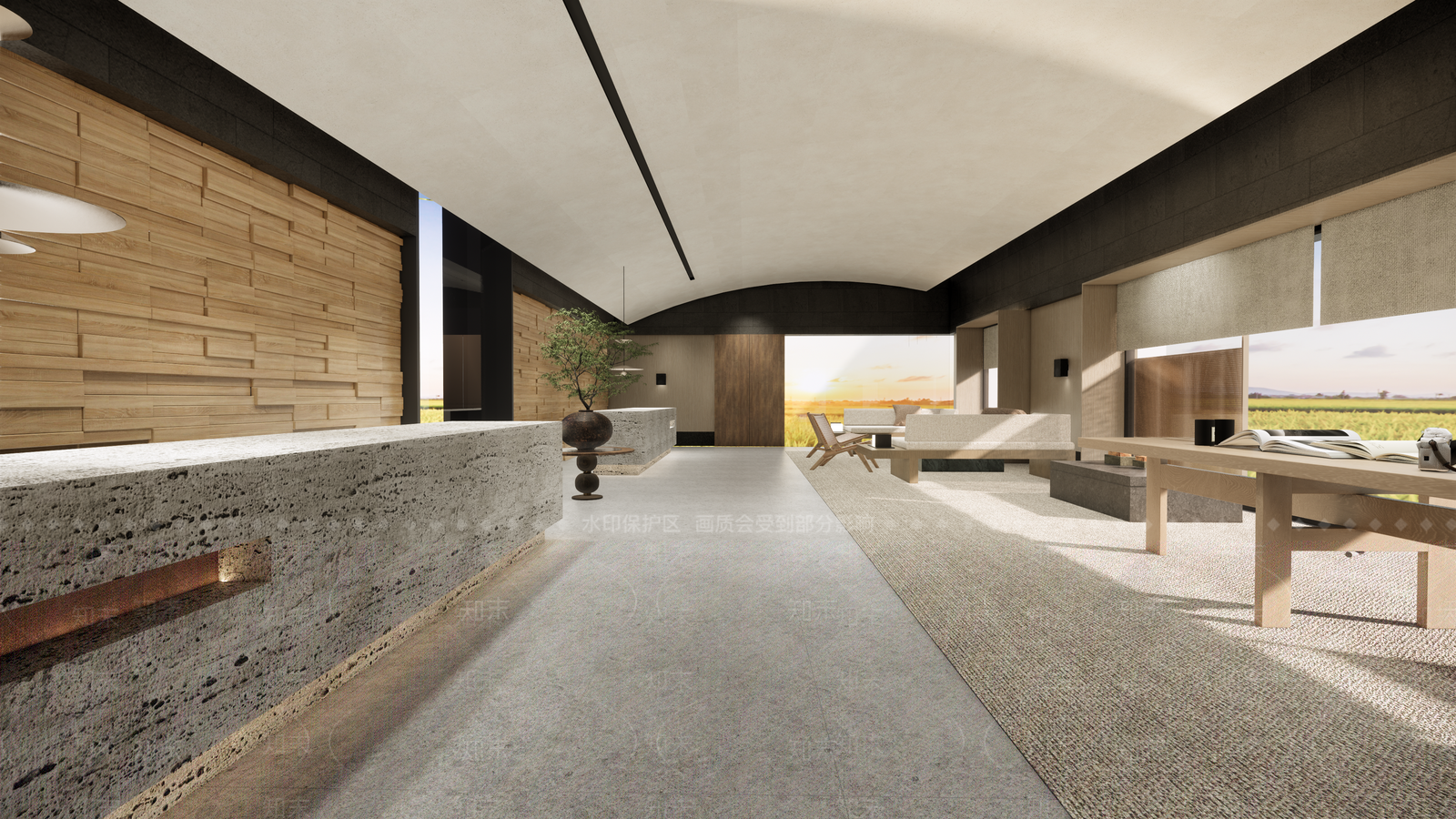 现代侘寂酒店大堂SU模型下载【ID:1194748611】