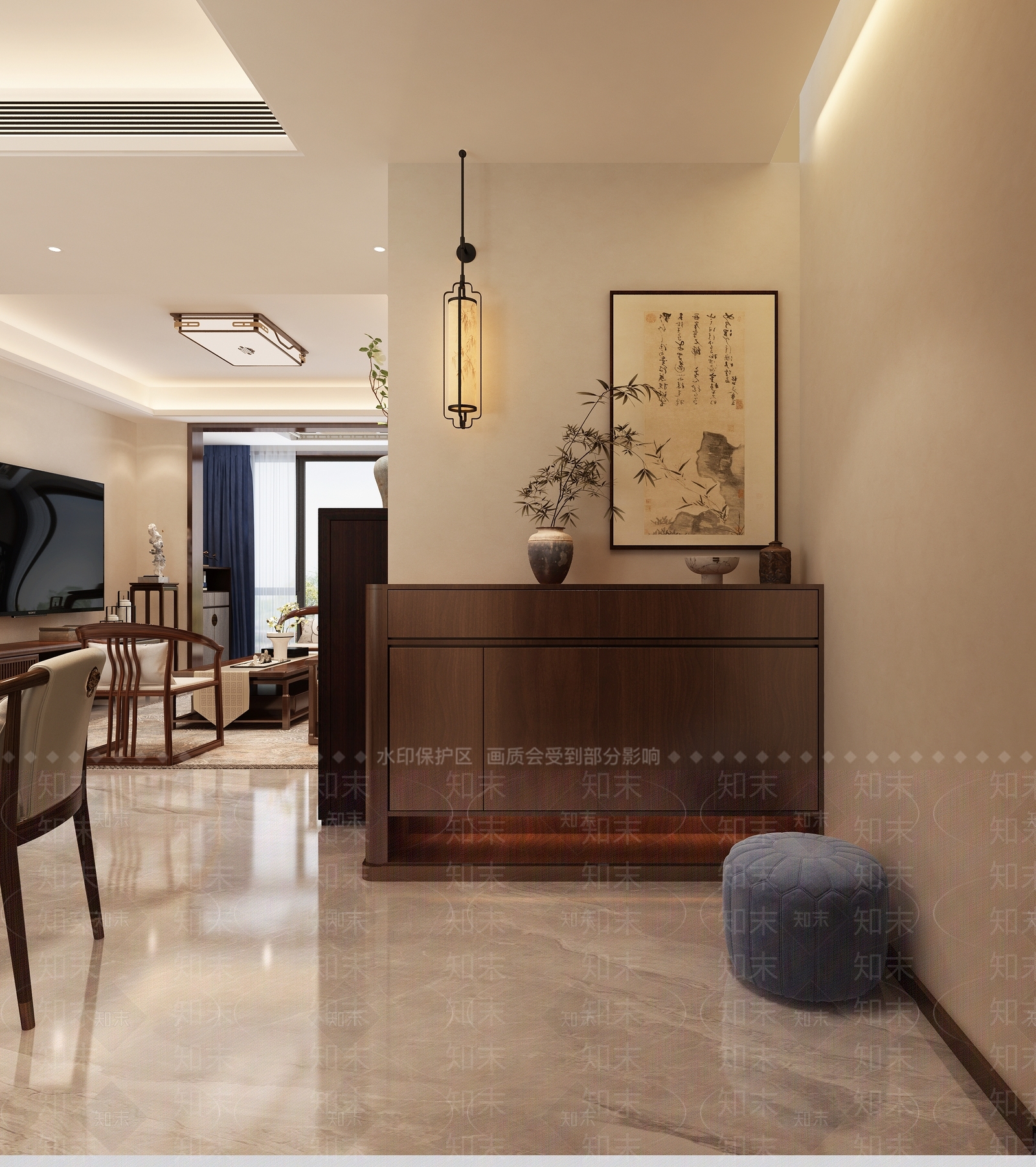 深色木质餐边柜玄关柜3D模型下载【ID:1227528565】